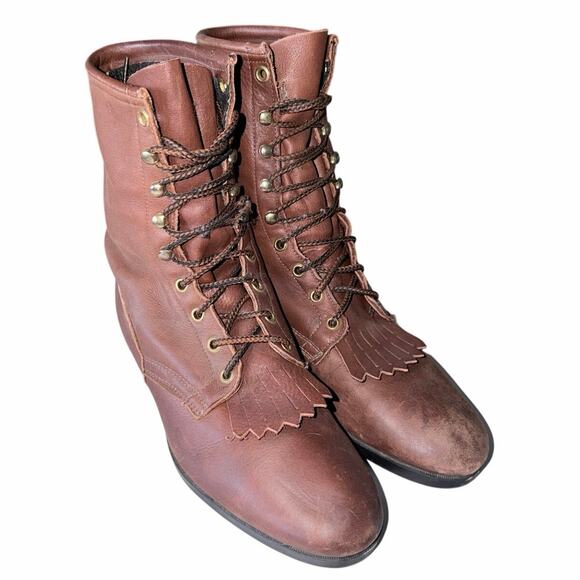 Vintage Laredo lace up western boots dark tan 8D USA made ropers rodeo country